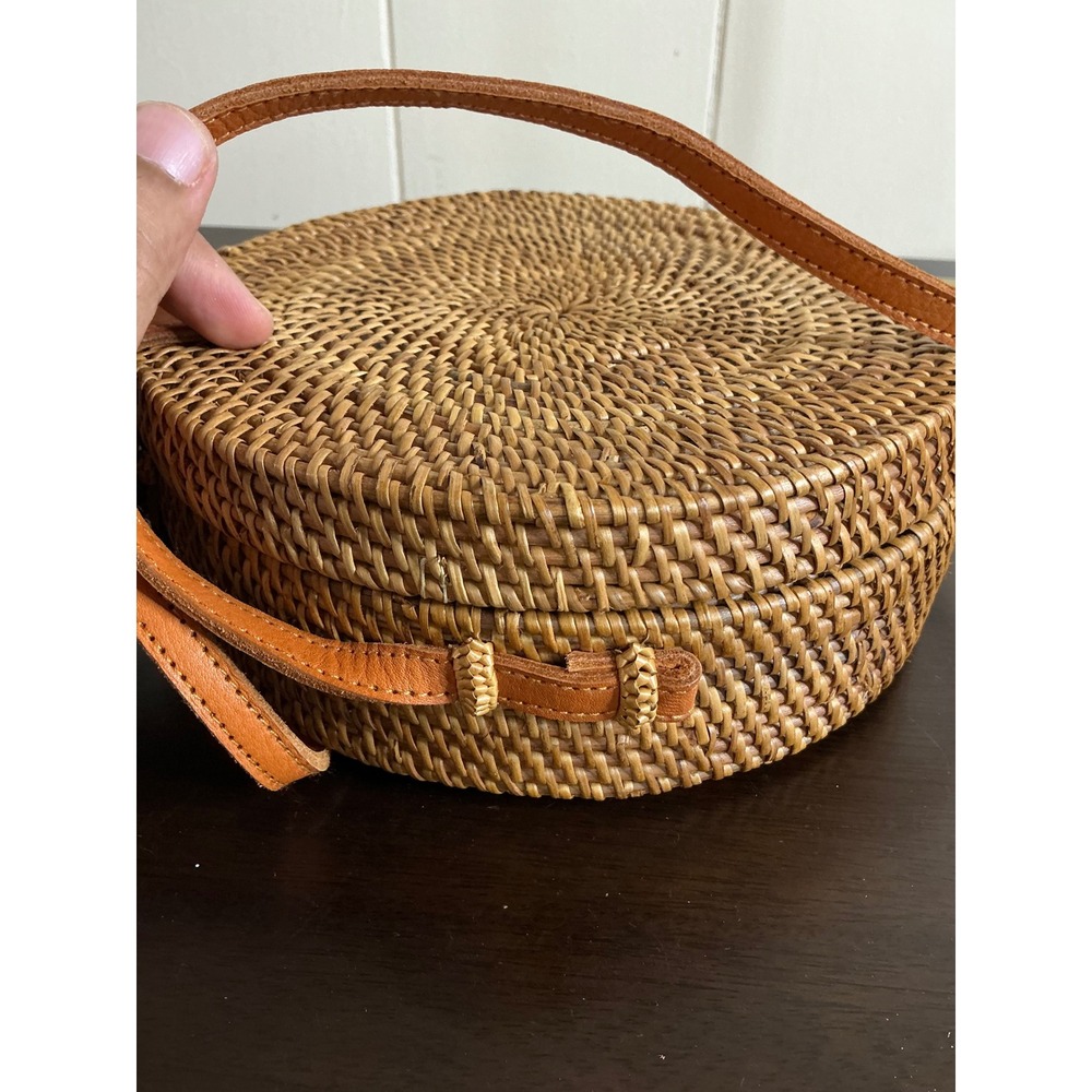Poppy + Sage Crossbody Bag Women's Round Rattan Woven Straw Purse Boho Chic - Picture 9 of 14